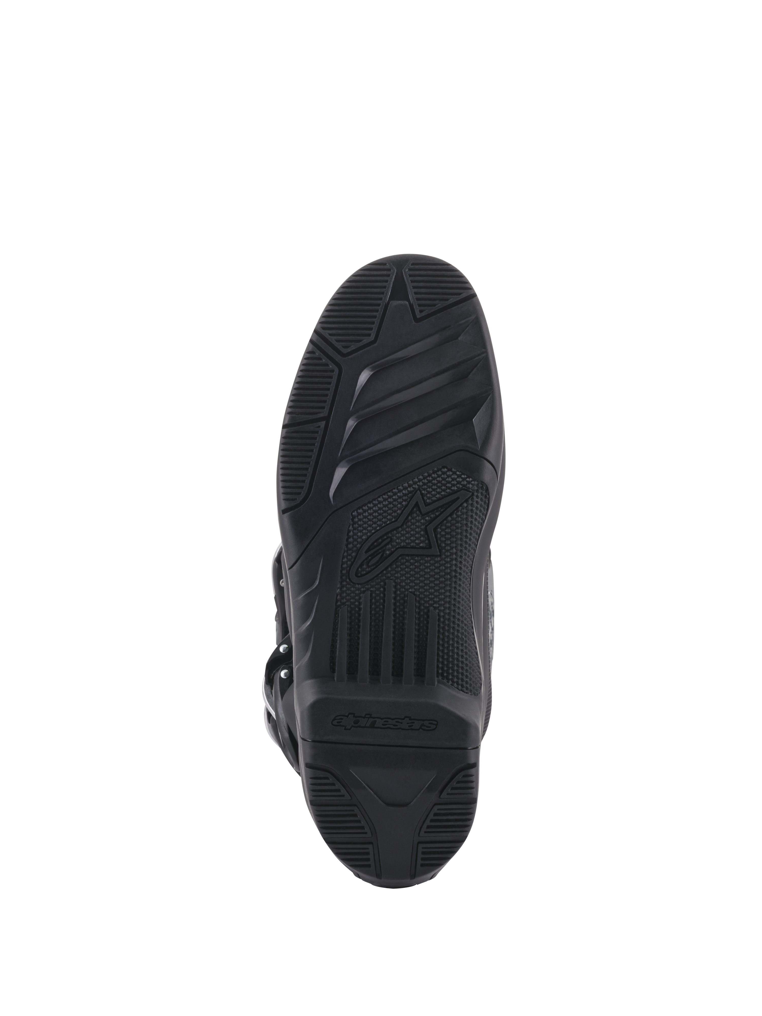Alpinestars Tech 5 Boots, Motocross Outsole, Black, Dual-Compound Replaceable Sole with High-Grip Texture and Brand Logo.