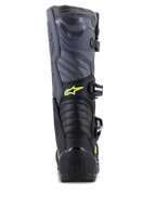 Alpinestars Tech 5 Boots, Motocross Boots, Black Cool Gray and Yellow Fluo, rear view showing accordion flex zones and heel protection, featuring yellow Astars logo and embossed Tech Series branding, durable multi-material construction for off-road performance