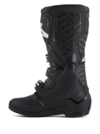 Alpinestars Tech 5 Boots, black motocross racing boots featuring a TPU shin plate and biomechanical pivot system.
