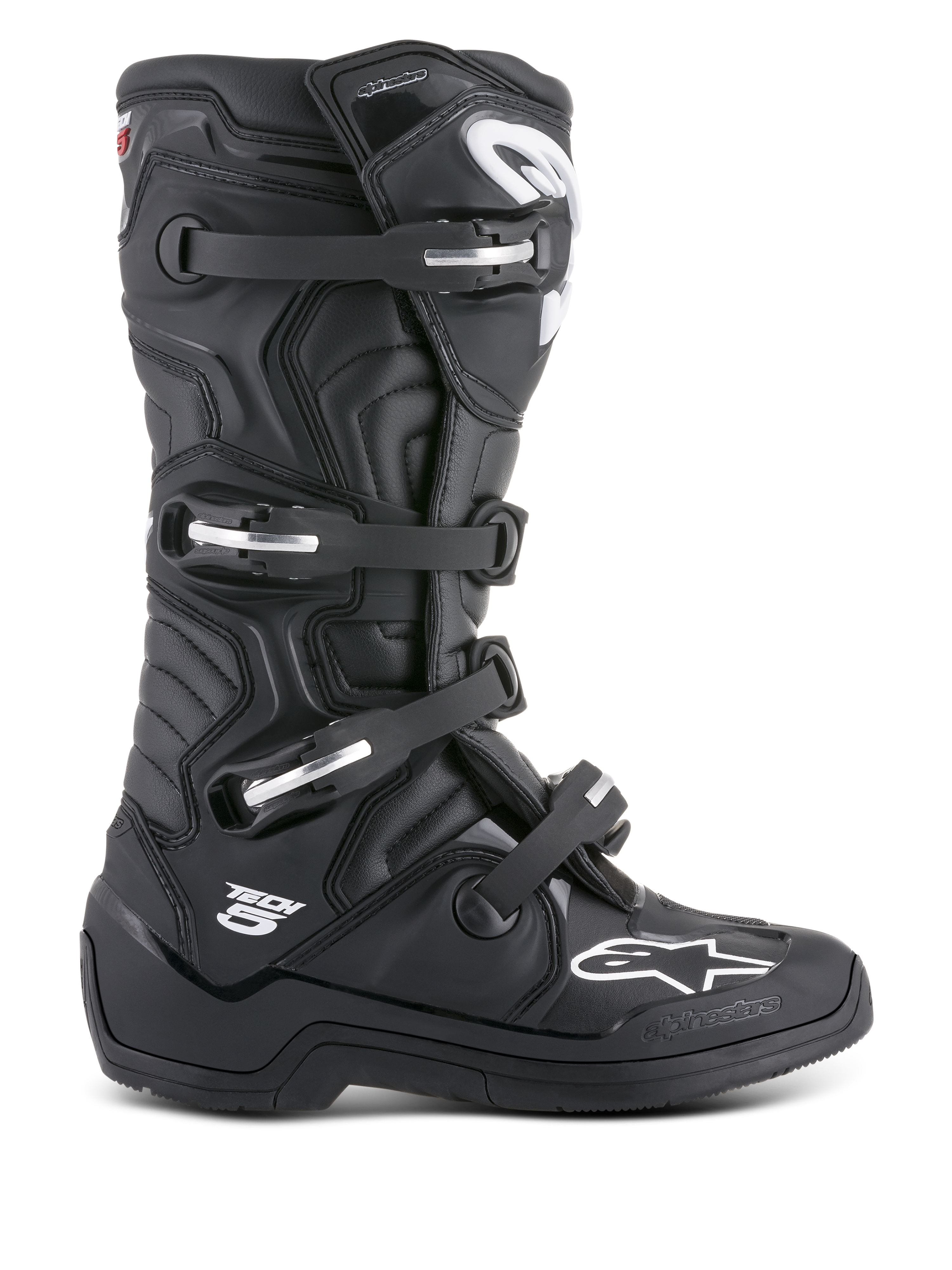 Alpinestars Tech 5 Stiefel, Motocross-Stiefel Unisex, Schwarz, CE-zertifiziert, Mikrofaser und TPU mit Aluminiumschnallen