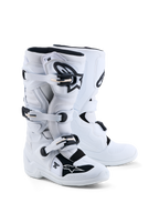 Alpinestars Tech 7S Jugend-Stiefel, Weiß und Schwarz, Motocross-Schutzausrüstung mit TPU-Platten und CE-Zertifizierung.