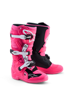 Alpinestars Youth Tech 7S Motocross Boots in Pink Fluo and Black with white accents, CE certified with TPU protection for junior riders.