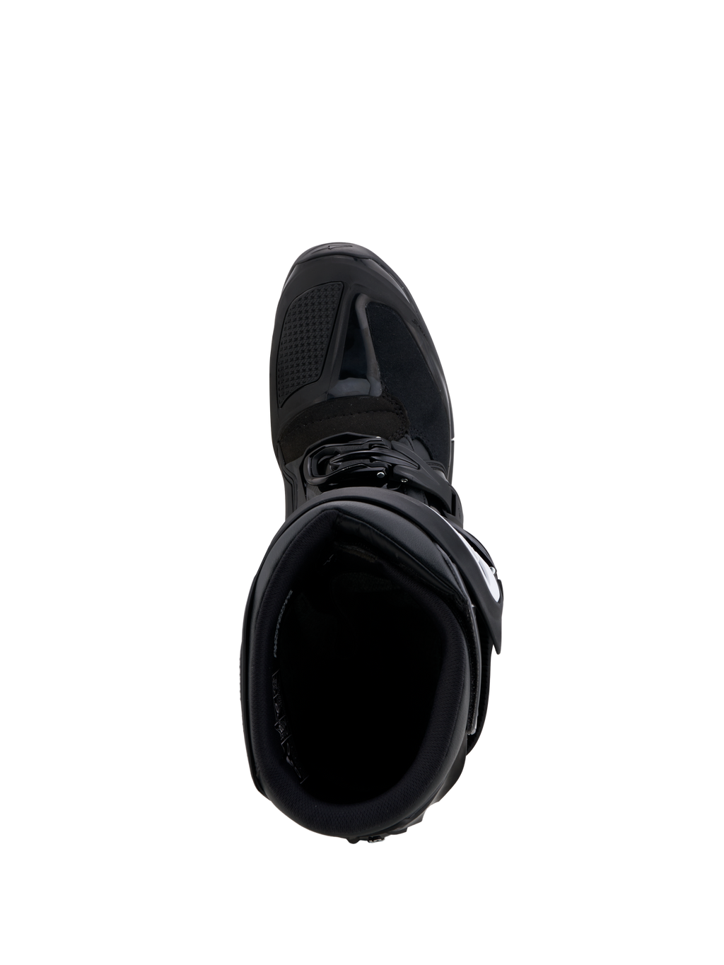 Alpinestars Tech 7 Enduro Gore-Tex Stiefel in Schwarz und Grau, Draufsicht auf den wasserdichten TPU-Offroadstiefel.