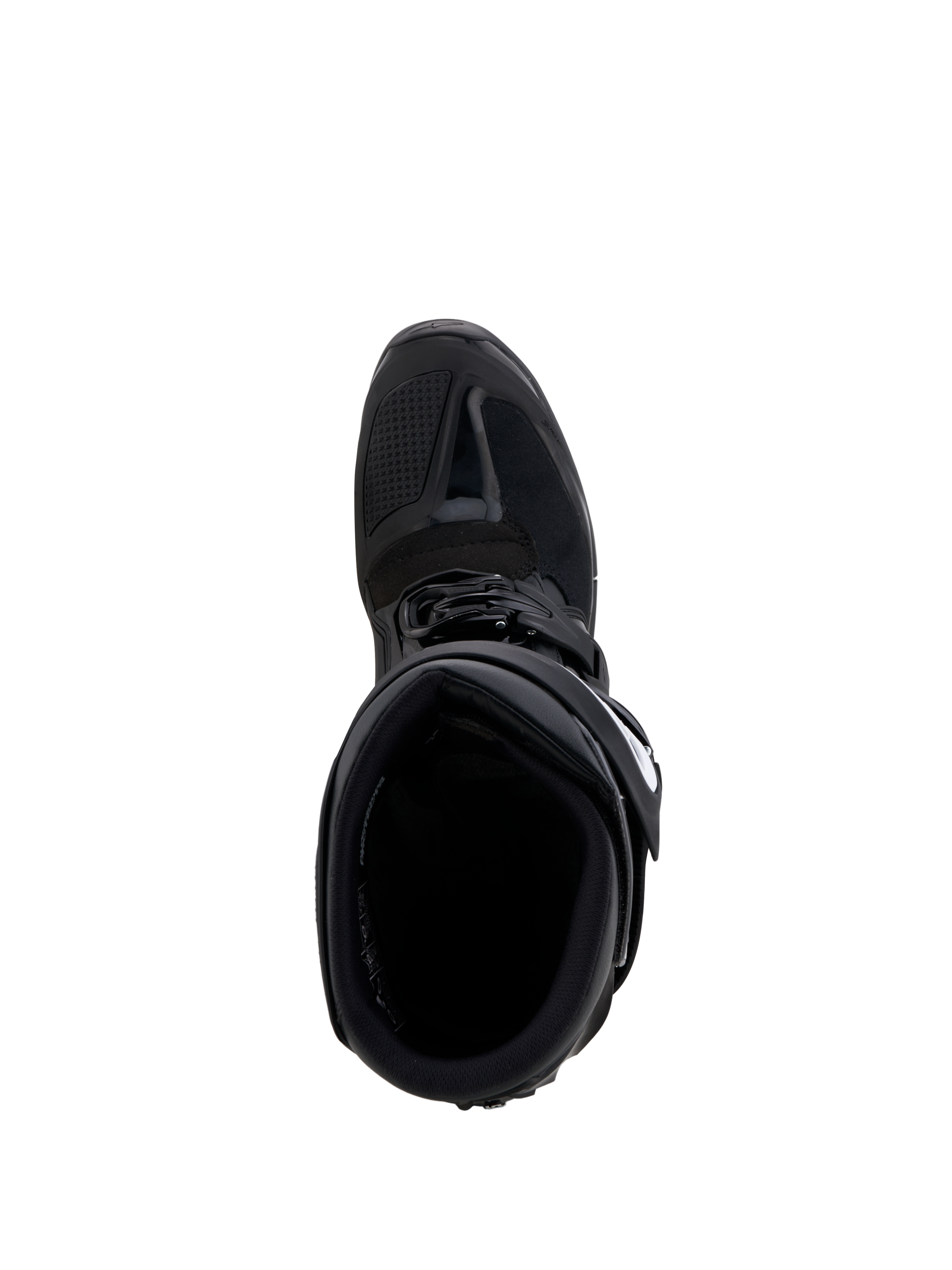Alpinestars Tech 7 Enduro Gore-Tex Stiefel in Schwarz und Grau, Draufsicht auf den wasserdichten TPU-Offroadstiefel.
