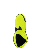 Alpinestars Supertech R Boots, Motorcycle Racing Boots, Yellow Fluo Black, top-down view looking into the boot interior, bright neon yellow finish with black accents and gaiter detail