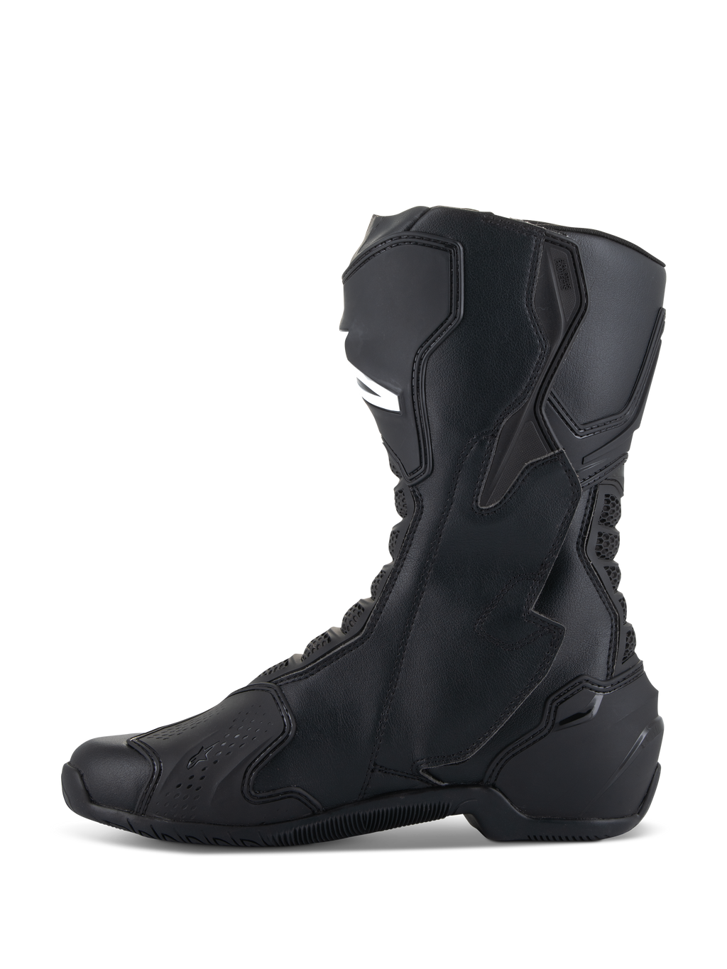 Alpinestars SMX-6 V3 Boots, Black, Performance motorcycle riding boot, side profile showing TPU shin guard and biomechanical ankle brace, microfiber construction with streamlined racing design