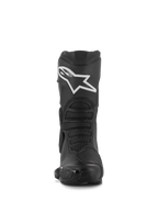 Alpinestars Stella SMX-6 V3 Boots, Women's Performance Riding Boots, Black with White Alpinestars logo, front view featuring TPU shin protector and flexible mesh zones, durable microfiber construction.