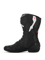 Alpinestars Stella SMX-6 V3 Boots, Women's Motorcycle Boots, Black White and Diva Pink, side profile view, featuring microfiber construction, TPU ankle and shin protection, and streamlined performance design for track and street riding.