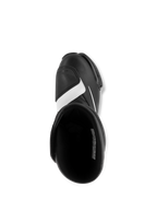 Alpinestars SMX S Boots, Black and White, top-down view showing the interior and the toe gear shifter pad, durable microfiber construction, sport motorcycle footwear