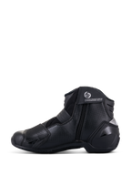 Alpinestars SMX-1 R V2 Vented Boots, Black, low-cut performance motorcycle footwear, side profile view showing perforated microfiber upper, TPU protectors, and side zipper closure.