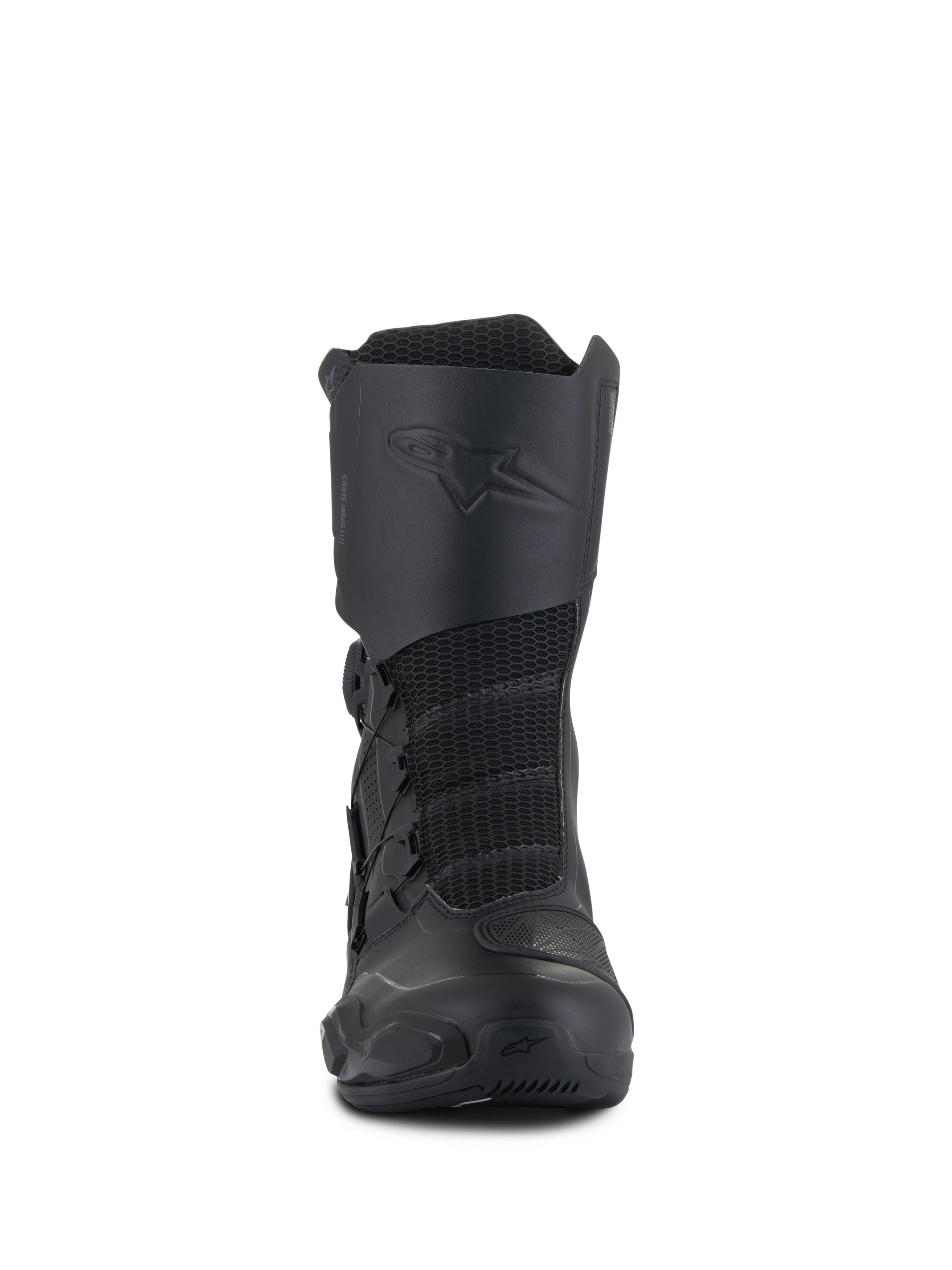 Alpinestars SP-X BOA® Drystar® Stiefel, mittelhohe Sport-Touring-Motorradstiefel, Schwarz, mit Mesh-Einsätzen vorne, einem geprägten Logo auf der Schienbeinplatte und dem BOA Speed Lace-Verschlusssystem für einen sicheren Sitz.