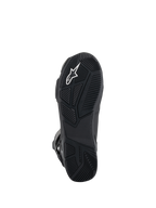 Alpinestars SP-X BOA® Drystar® Stiefel, Motorradstiefel, Unteransicht der schwarzen Gummisohle mit strukturierten Gripmustern, weißem Astar-Logo und geprägtem Branding für Traktion und Stabilität