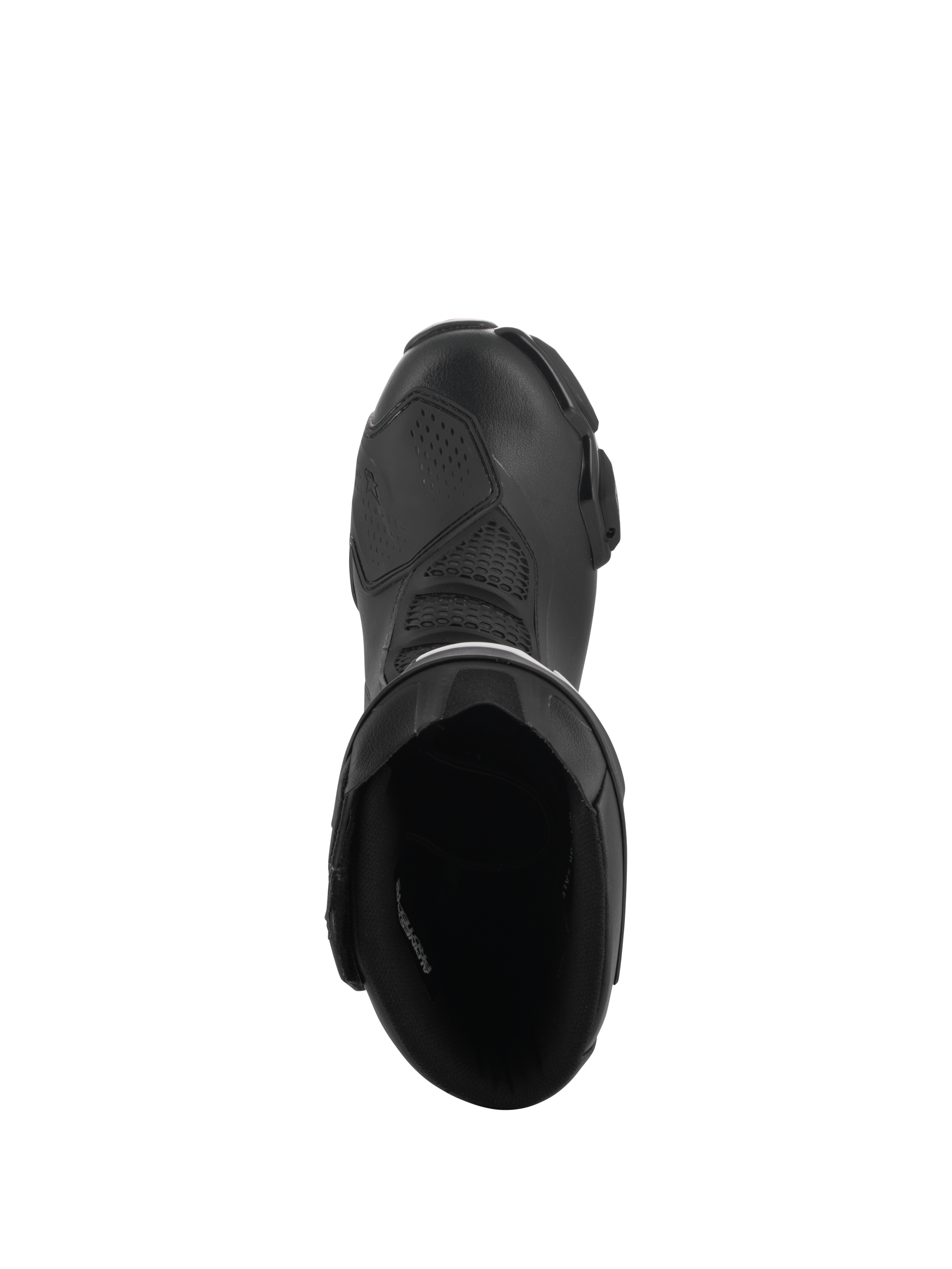 Alpinestars SMX-6 V3 Drystar® Boots, Black, top-down view looking into the boot opening, microfiber upper with TPU shifter pad and interior lining, waterproof sport and street performance riding boots