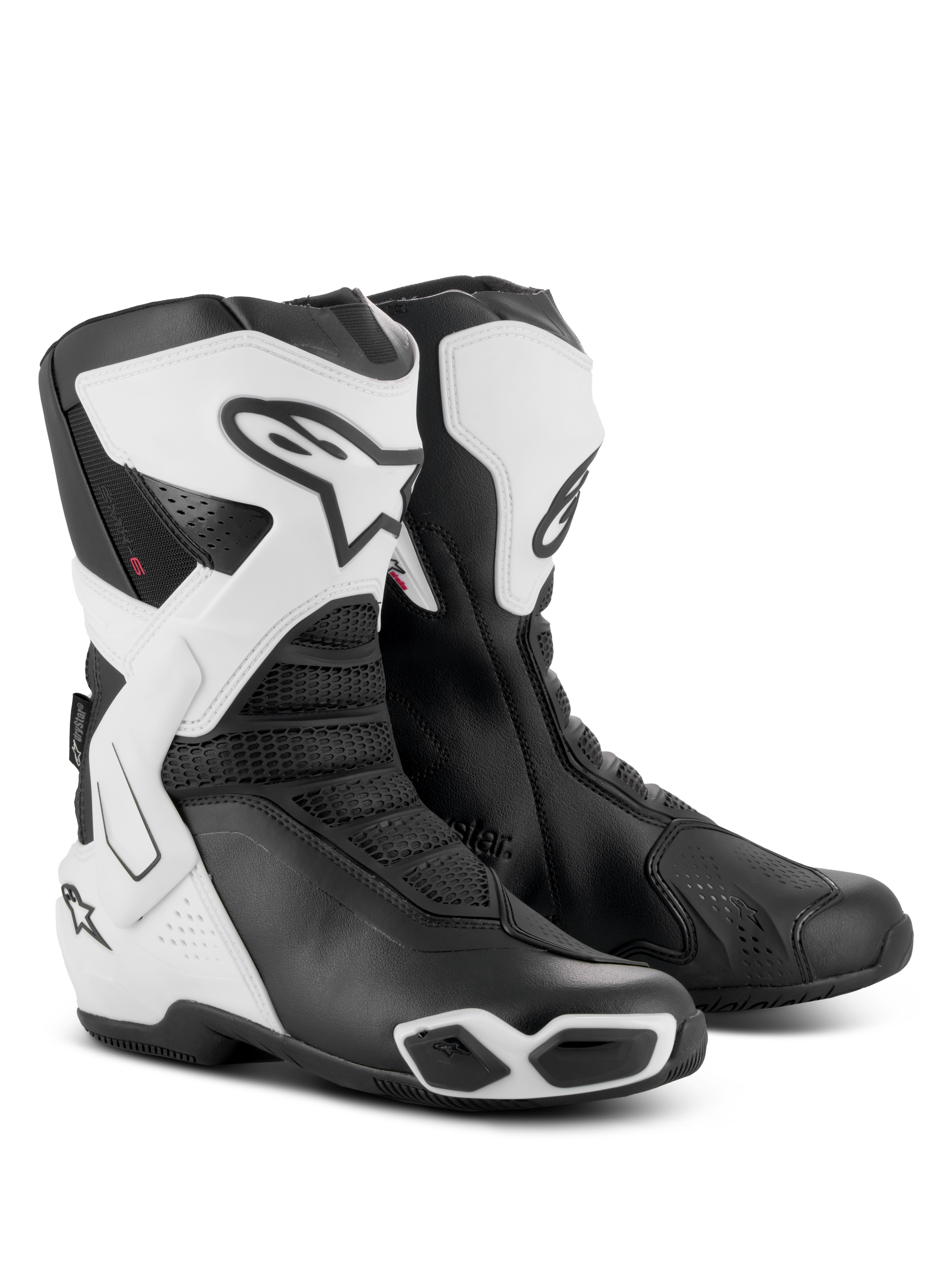 Alpinestars Stella SMX-6 V3 Drystar® Stiefel, Performance-Motorradstiefel für Damen, Weiß und Schwarz, mit schützenden TPU-Schienbeinplatten, seitlichen Knöchelstützen und integrierten Schleifern, sportliches Design mit markantem Alpinestars-Logo und Mesh-Akzenten