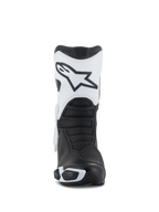 Alpinestars Stella SMX-6 V3 Drystar® Stiefel, Motorradstiefel für Damen, Weiß und Schwarz, Frontansicht mit der weißen Schienbeinplatte und dem Astars-Logo, schwarzen strukturierten Flex-Zonen und schützenden TPU-Elementen für Performance-Fahrten.