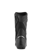 Alpinestars Air Plus V2 GORE-TEX Boots, Motorcycle Touring Boots, Black, rear view showing the heel and calf area, featuring a silver reflective insert, perforated leather accordion panels, and breathable mesh construction