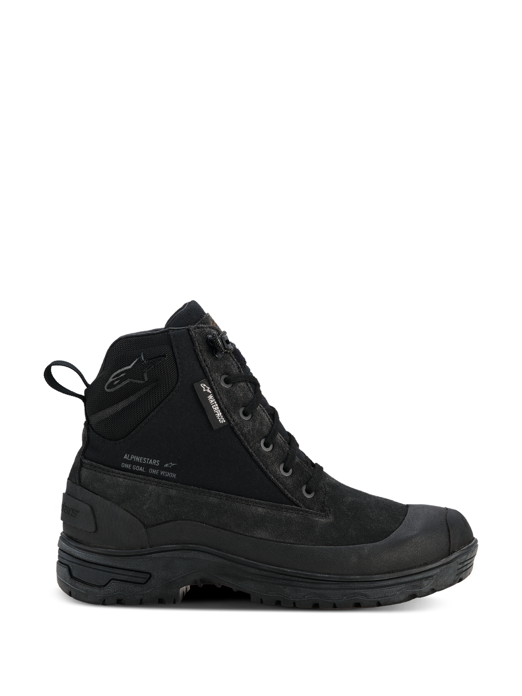 Alpinestars Woman Judy Waterproof Boots, Women's Motorcycle Urban Boots, Black, High-Top Combat Style with Lace-Up Front, Rugged Thick Sole, Waterproof Tag and Rear Pull Tab, Matte Suede and Textile Finish