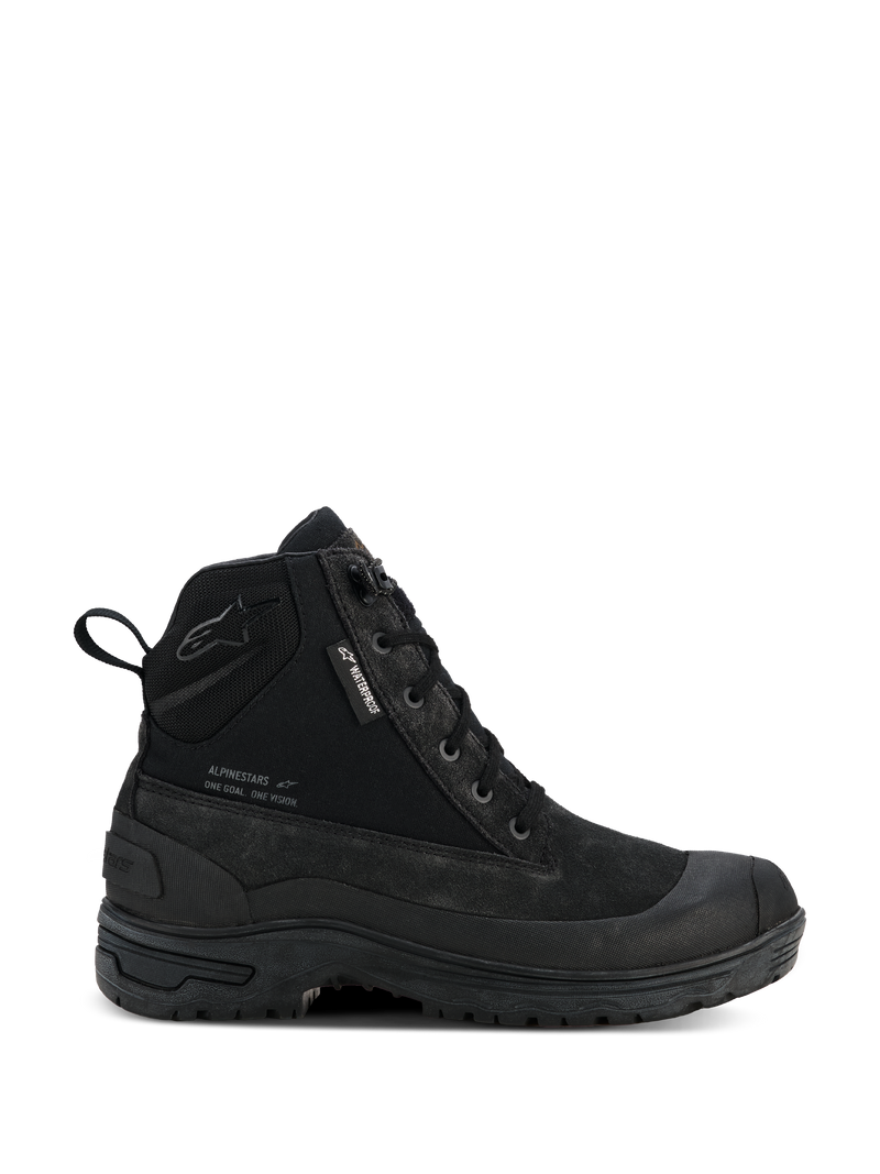 Alpinestars Judy Waterproof Damenstiefel, Urban Motorradstiefel für Damen, Schwarz, hoher Combat-Stil mit Schnürung vorne, robuste dicke Sohle, Wasserdicht-Etikett und hintere Zugschlaufe, Finish aus mattem Wildleder und Textil
