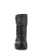 Alpinestars Radon Drystar® Stiefel, wasserdichte Touring-Motorradstiefel, Schwarz, Vorderansicht mit Schienbeinplatte und Alpinestars-Logo, verstellbare Riemen und verstärkte Zehenbox