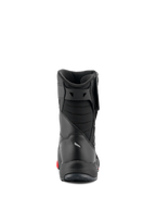 Alpinestars RT-7 Drystar® Stiefel, Motorrad-Tourenstiefel, Schwarz und Rot, Rückansicht mit gepolsterten Achilles-Balgfalten und schlanker Konstruktion, wasserdichtes Schutzschuhwerk für Straße und Adventure