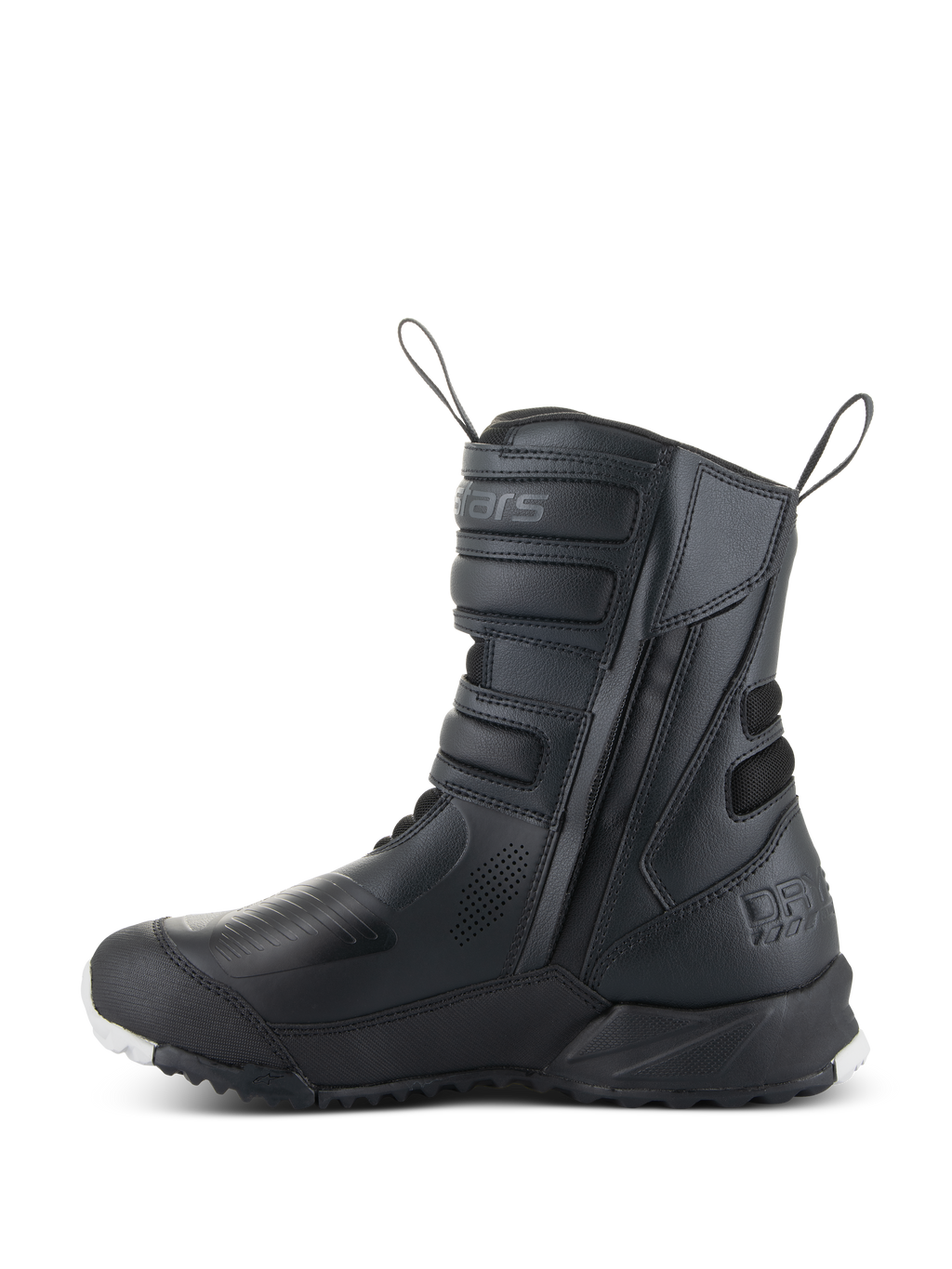Alpinestars Stella RT-7 Touring Drystar® Damenstiefel, Motorrad-Tourenstiefel für Damen, Schwarz, Seitenansicht mit Doppelreißverschluss-Einstieg, Klettverschluss-Riemen, verstärkten Schutzzonen und robuster Sohle für Adventure-Fahrten