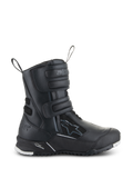 Alpinestars Stella RT-7 Touring Drystar Damen-Motorradstiefel, schwarze Tourenstiefel, Seitenansicht mit drei Klettverschlüssen, wasserdichtes Obermaterial aus Mikrofaser und Textil, verstärkte Ferse mit Stern-Logo, strapazierfähige Profilsohle mit weißen Akzenten