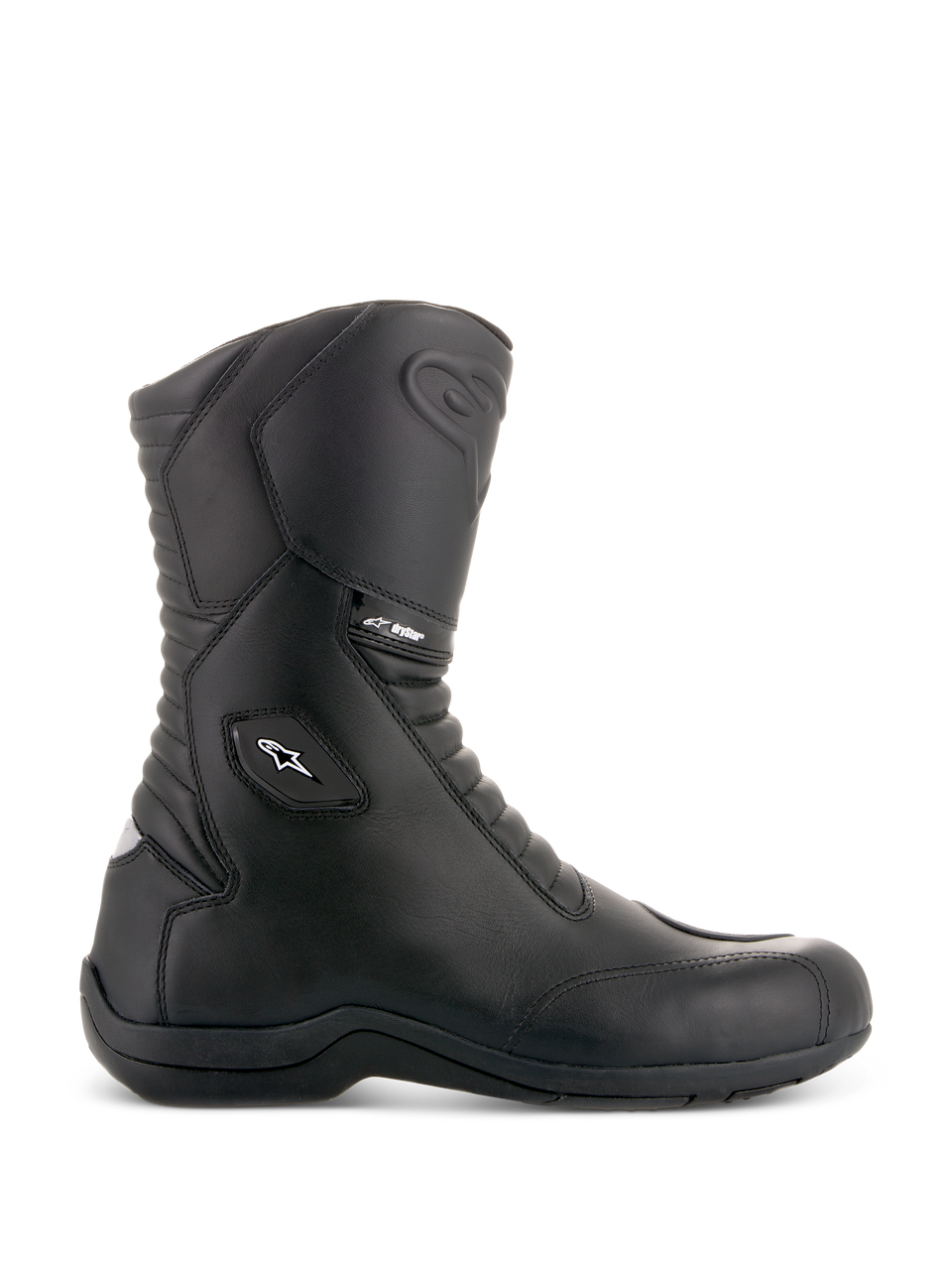 Alpinestars Andes V2 Drystar Boots, Black Motorcycle Touring Boots, High Shaft Design, Waterproof and Breathable, Reinforced Ankle and Heel Protection, White Star Logo, Thick Sturdy Sole, Premium Leather Construction