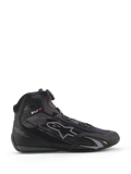 Alpinestars Celer Superair Shoes, motorcycle riding shoes, Black and Dark Gray, side profile with high-airflow textile construction, featuring a Rotor Closure System and protective TPU reinforcements, sleek athletic motorsport design.