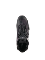 Alpinestars Celer Superair Shoes, Black and White motorcycle riding shoe shown from a top-down perspective, featuring the integrated Rotor Closure System, breathable textile upper, and sport-inspired design for warm-weather performance.