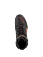 Alpinestars Faster-3 Rideknit® Schuhe, Motorradschuhe, Schwarz und fluoreszierendes Rot, Draufsicht, mit atmungsaktiven Strick-Einsätzen, Mikrofaser-Konstruktion und roten Logo-Details