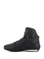 Alpinestars Women Stella Faster-3 Rideknit® Shoes, motorcycle riding shoes in Black Yellow Pink, side profile view, featuring a sleek high-top design with perforated panels and a white accent on the heel.