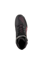 Alpinestars Women Stella Faster-3 Rideknit® Shoes, Motorcycle Riding Shoes, Black Yellow Pink, top-down view highlighting black laces and pink knitted mesh panels, lightweight and breathable sport footwear