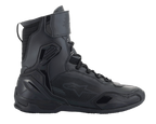 Alpinestars Superfaster Schuhe, Motorrad-Fahrschuhe, Schwarz, hohes High-Top-Profil mit Schnellschnürsystem und Knöchelriemen, mit Mikrofaser- und Rideknit-Paneelen, verstärkter TPU-Fersenkappe und Zehenschutz, schlankes sportliches Design für die Straße
