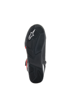 Alpinestars Superfaster Schuhe, Sohlenansicht, schwarze Gummiaußensohle mit technischem Grip-Muster, mit weißem Astars-Logo und eingeprägtem Alpinestars-Branding, entwickelt für Motorradfahren und Gehkomfort
