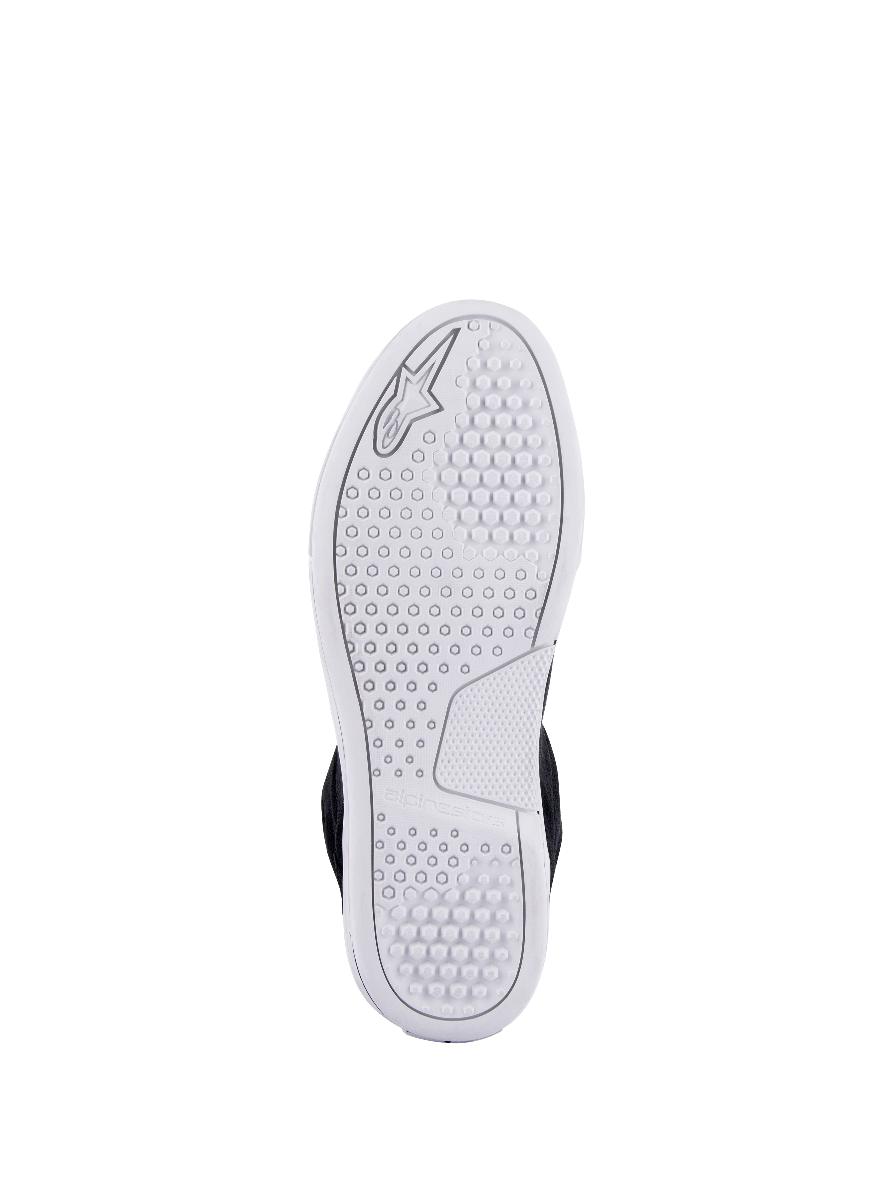 Alpinestars Chrome Schuhe, weiße fortschrittliche Urban-Sohle, mit hexagonalem Traktionsmuster und geprägtem Alpinestars-Logo, lässige Motorradschuhe
