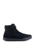 Alpinestars Chrome Air Shoe, Urban Motorcycle Riding Shoes, Black on Black, side view featuring split suede and mesh upper, high-top sneaker silhouette, casual protective footwear for road use