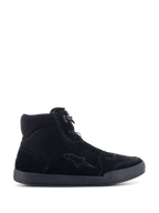 Alpinestars Chrome Air Shoe, Urban Motorcycle Riding Shoe, Black Black, side profile view, featuring a split suede and mesh upper, casual sneaker silhouette with integrated ankle protection for road riding.