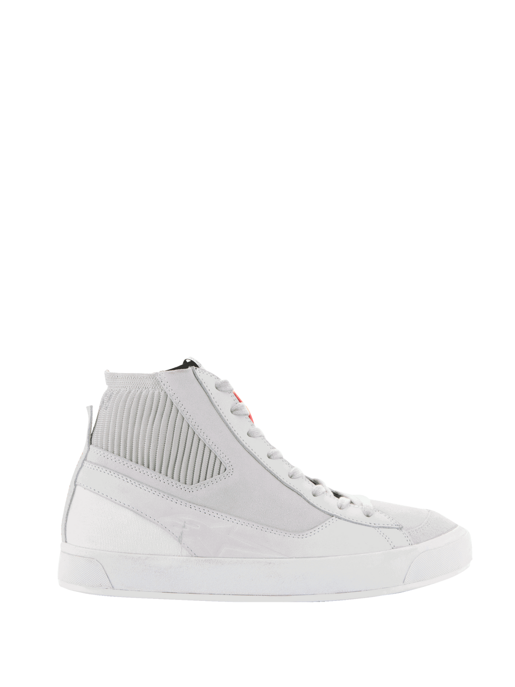Alpinestars Stated Shoes, men's urban motorcycle shoes in white and cool gray, with nubuck upper and vulcanized sole.