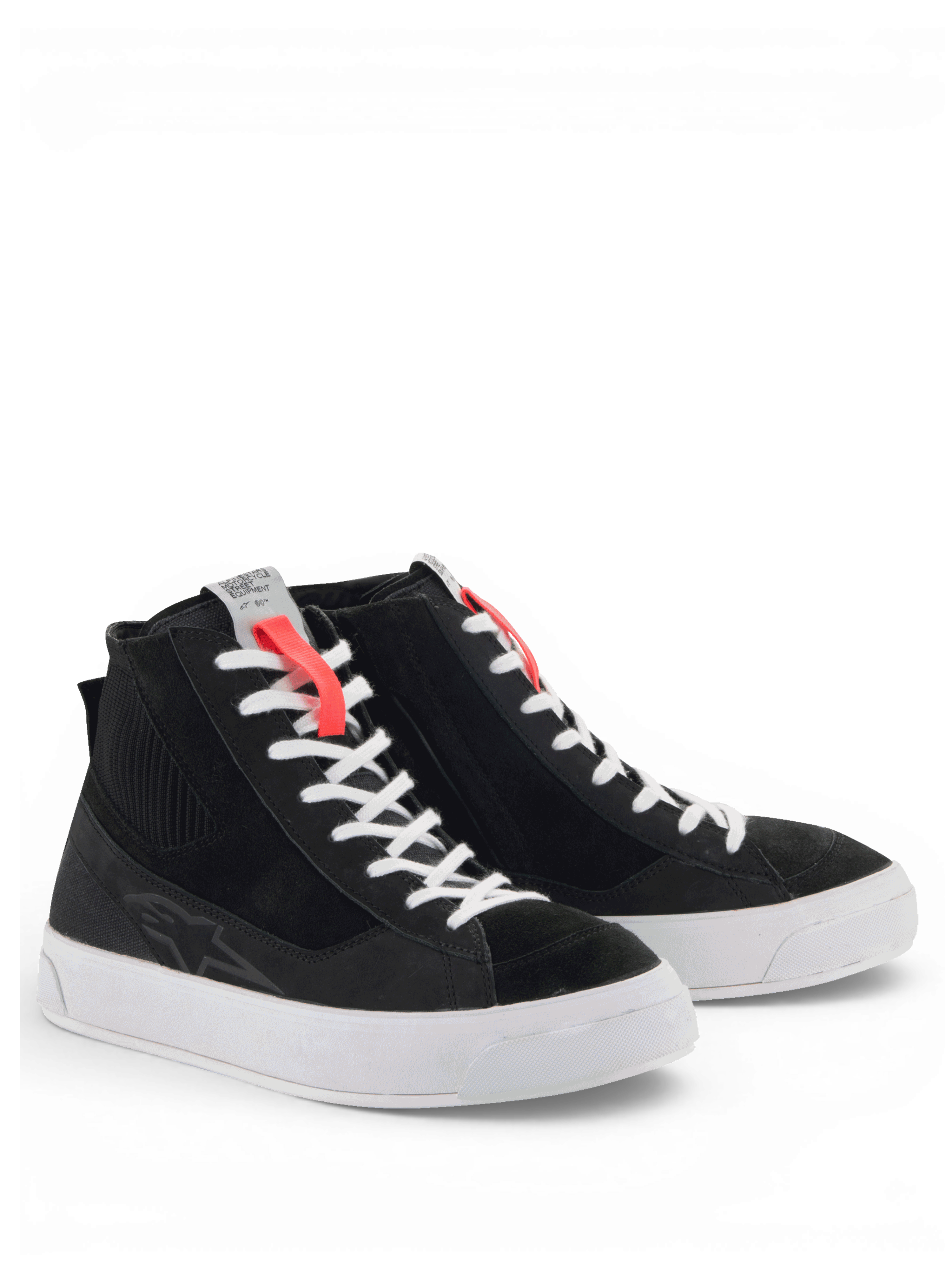 Alpinestars Stella Stated Podium Schuhe, urbane Damen-Motorradschuhe, Schwarz und Weiß, minimalistischer Skate-Stil mit dicker vulkanisierter Sohle, CE-zertifiziert.