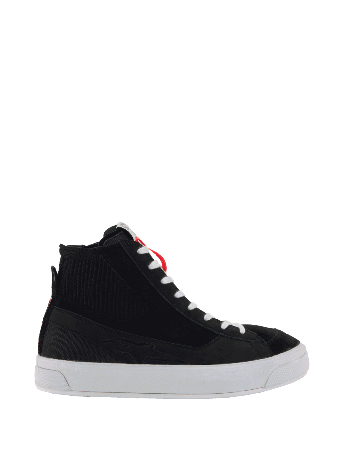 Alpinestars Stella Stated Podium Women's Urban Riding Shoes, black and white skate-style with vulcanized soles.