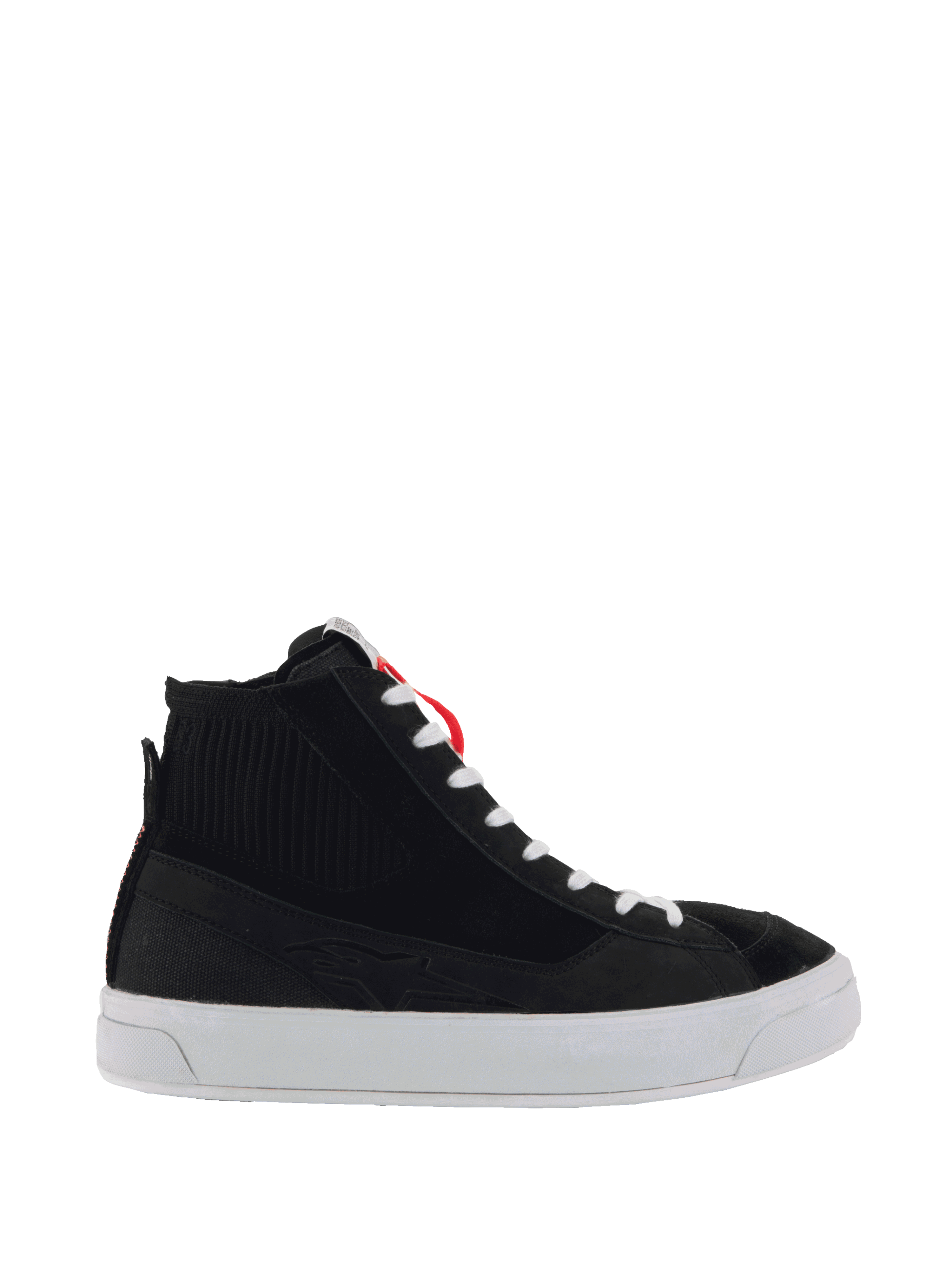 Alpinestars Stella Stated Podium Motorradschuhe für Damen, Schwarz und Weiß, High-Top-Design mit vulkanisierter Sohle.