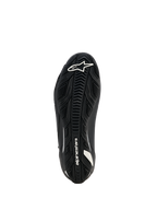 Alpinestars Woman Stella Faster-4 Drystar Shoes, Motorcycle Riding Shoes, Black, Sole view showing textured rubber outsole with white Alpinestars logo and branding, designed for superior grip and durability.