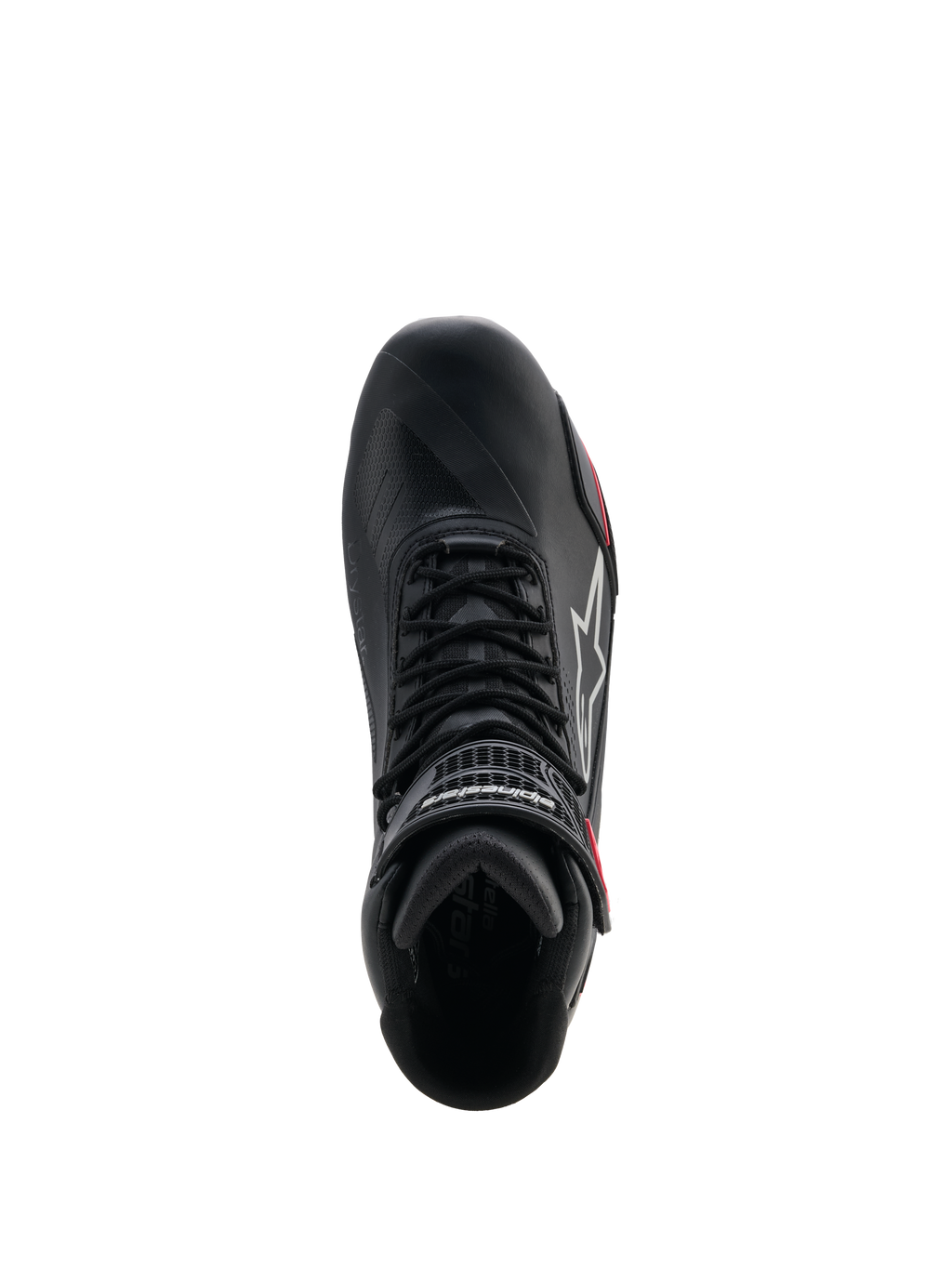 Alpinestars Damen Stella Faster-4 Drystar® Schuhe, Motorradschuhe, Schwarz, Grau und Coral Fluo, Draufsicht mit Schnürsystem und Klettverschluss-Knöchelriemen, schlankes Mikrofaser-Design mit wasserdichter Drystar®-Technologie