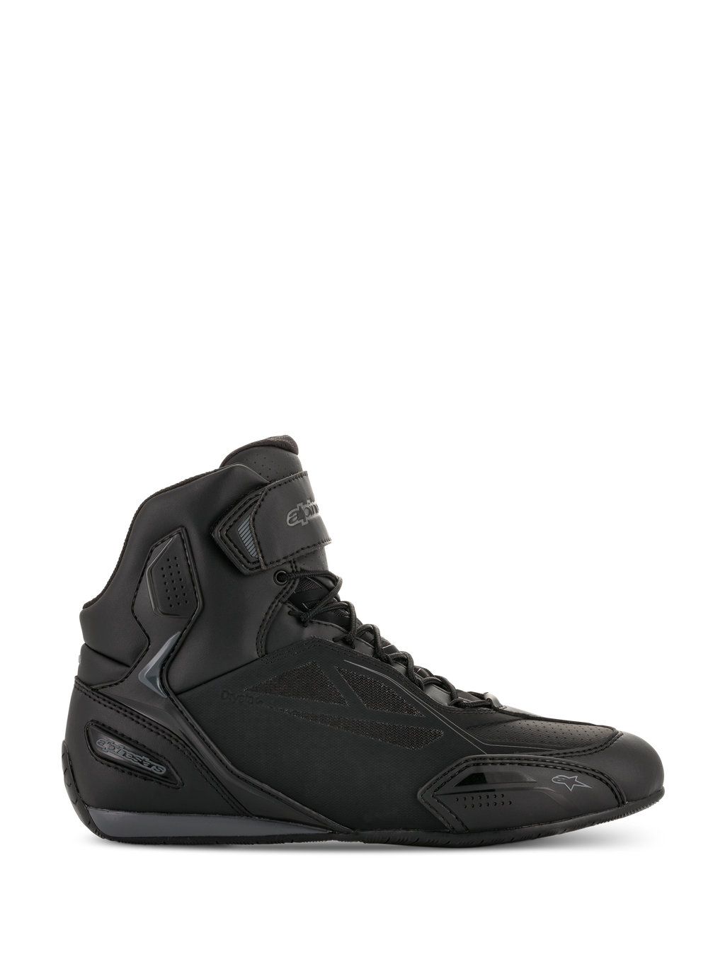 Alpinestars Faster-3 Drystar Motorradschuhe, Motorrad-Sneaker in Schwarz und Cool Gray, High-top-Design mit Schnürung und Klettverschluss, wasserdichtes Mikrofaser-Chassis, sportliches Design für Straßenfahrten