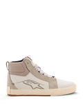 Alpinestars Ride-63 Lederschuhe, Urbane Motorradschuhe, Off-White und Cool Gray mit Gummisohle, High-Top-Design mit Leder- und Wildledereinsätzen, Alpinestars Stern-Logo an der Seite und texturierte vulkanisierte Gummilaufsohle.