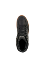Alpinestars J-6 Waterproof Shoe, Black Gum, Top-down view, black leather motorcycle riding shoe with gum-colored rubber sole, sneaker-style urban gear with black laces