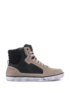 Alpinestars J-6 Waterproof Schuh, Motorradschuh, Schwarz Flint Weiß, High-Top-Sneaker-Design aus Leder, weiße Sohle im Distressed-Look, wasserdichtes Etikett und geprägtes Seitenlogo