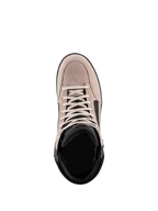 Alpinestars J-6 Wasserdichter Schuh, Urbaner Motorradschuh, Schwarz Flint Weiß, Draufsicht mit Obermaterial aus Wildleder, weißen Schnürsenkeln und schwarzem gepolsterten Kragen, lässiges Sneaker-inspiriertes Design für das Pendeln mit dem Motorrad