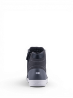 Alpinestars Chrome Drystar® Damen-Motorradschuhe, wasserdicht, Schwarz und Asphalt, Rückansicht mit reflektierender Ferse.
