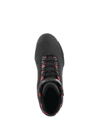 Alpinestars Sektor Wasserdichte Schuhe, Motorradschuhe, Schwarz, Dunkelgrau und Rot Fluo, Draufsicht mit schwarzen Schnürsenkeln und fluoreszierend roten Akzenten, strukturierte Zehenbox zum Schalten, elegante Mikrofaser-Konstruktion